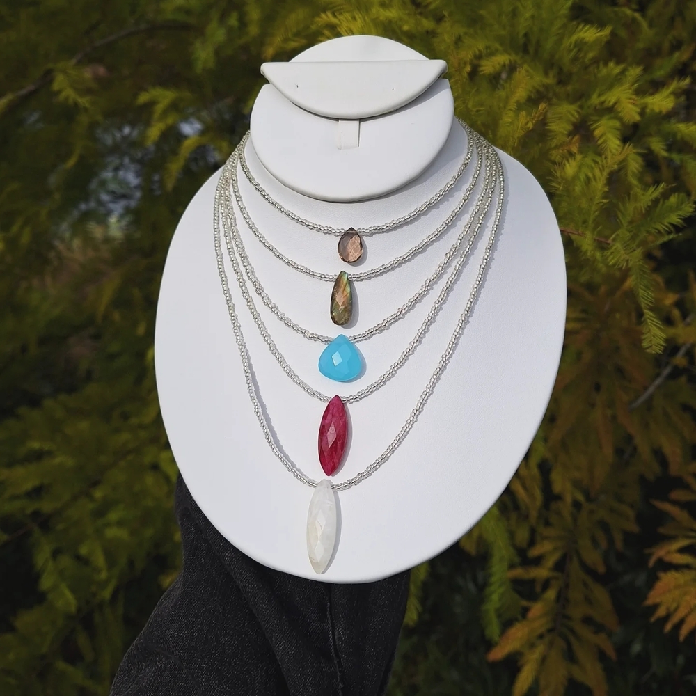 Blue Chalcedony, Czech Glass Necklace ~ Artisan Jewelry
